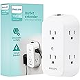 Philips 6-Outlet Extender, Grounded Wall Tap, Reset Button, Circuit Breaker, Adapter Spaced Outlets, 3-Prong, Multiple Plug, Quick and Easy Install, Cruise Essentials, UL Listed, White, SPS1460WA/37