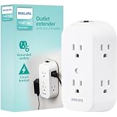 Philips Outlet Extender, 6 Outlet Multi Plug Wall Power Splitter | Multiple Plug Wall Adapter, Electrical Expander, Screw Mountable, Resettable Circuit Breaker, ETL Listed, SPS1460WA/37