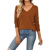 QUALFORT Women’s Lightweight V Neck Knit Sweaters Soft Long Sleeve Tops for Fall Winter 2026