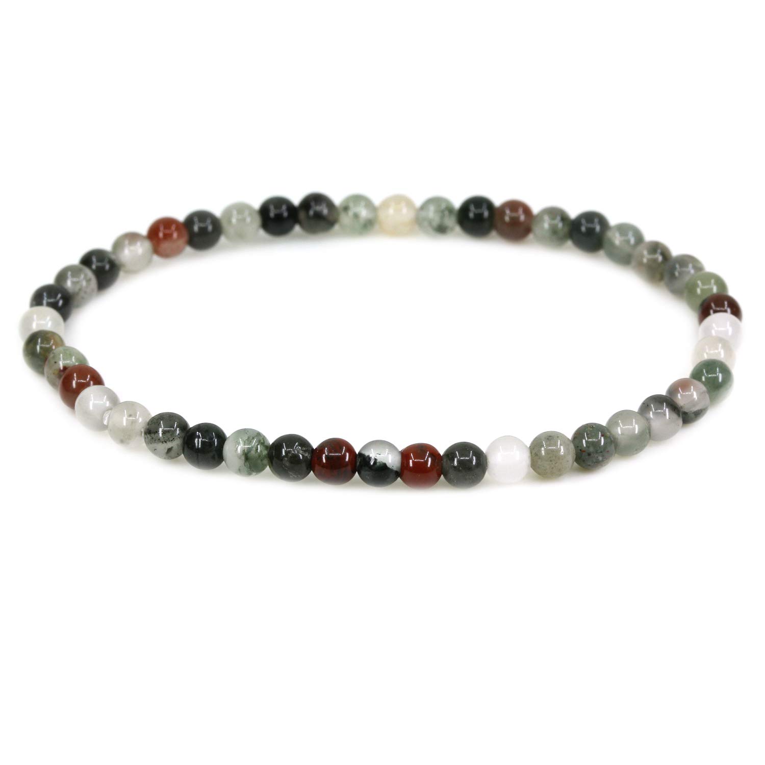 CHENYUE Natural African Bloodstone 4mm Round Beads Stretch Bracelet 7" Unisex