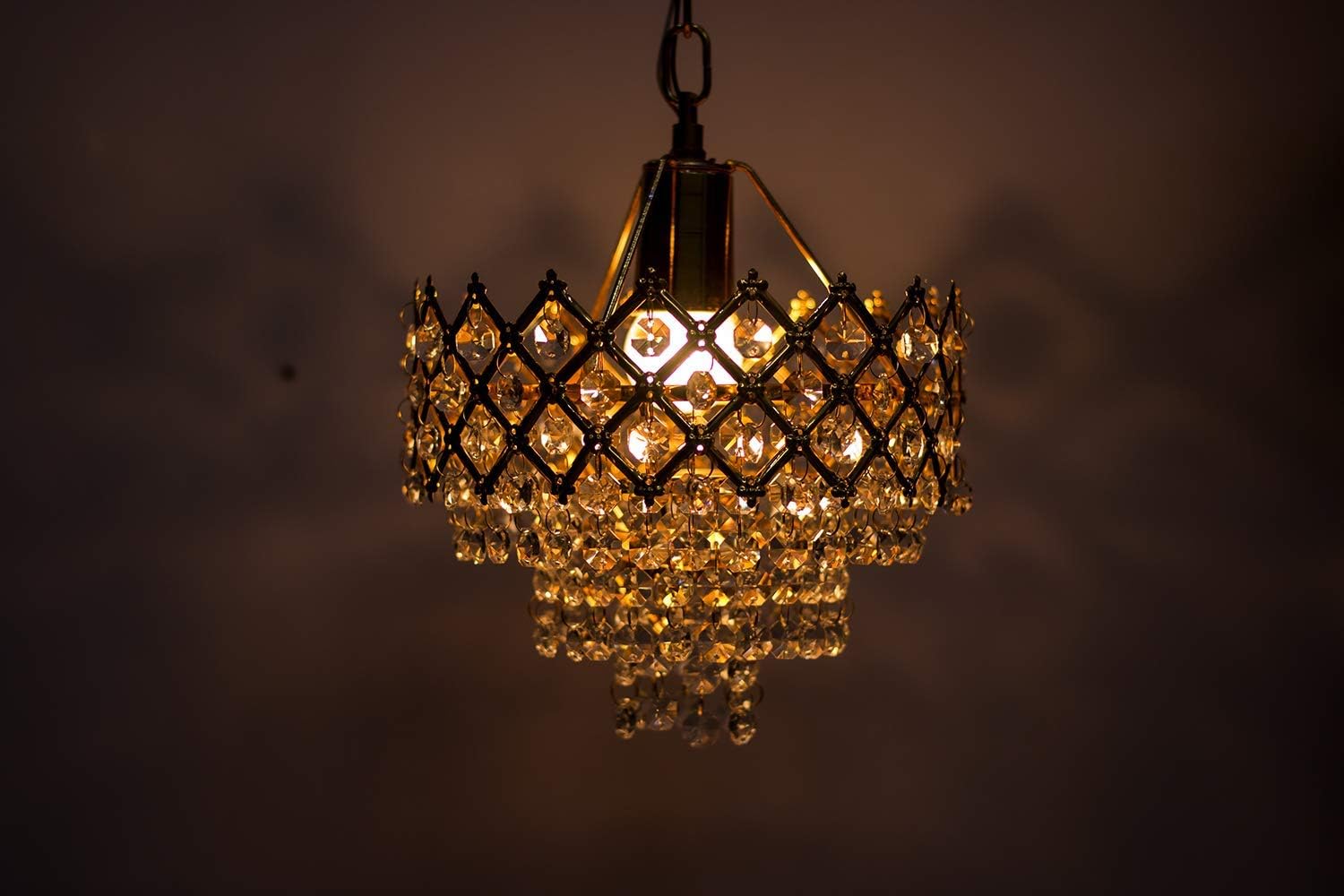 Pradhuman Small Crystal Chandelier 160mm - Elegant Gold Hanging Jhoomer Light for Home Decor, Bedroom, Living Room, Dining Room - (Bulb Not Included)