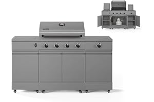 Tytus Fresno 5 Burner Propane or Natural Gas Island Grill - 864 sq. in. Cooking Area, 48,000 BTU Grill, 12,000 BTU Side Burner, 304 Steel Burners, Storage Cabinets - All Gunmetal