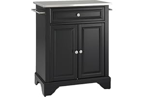 Crosley Furniture Lafayette Stainless Steel Top Small Rolling Kitchen Island Storage Cart, Microwave Stand, Black