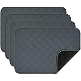 RIOUSSI Washable Pee Pads for Dogs, Reusable, Absorbent, Leakproof, Non Slip Pet Puppy Pads for Potty Training. Dark Gray, 18x24 Inch(4pack)