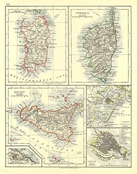 Amazon De Mittelmeerinseln Sardinien Korsika Venedig Sizilien Venezia Johnston 1906 Alte Antike Vintage Karte Gedruckte Karten Von Italien