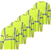 SAFIELD Hi Vis Safety Shirts for Men Reflective,High Visibility Work T-Shirt Short Long Sleeve with Pocket, 3 and 5 Pack