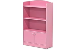 FURINNO Lova Bookshelf with Storage Cabinet, 9.49D x 23.82W x 42.28H in, Pink