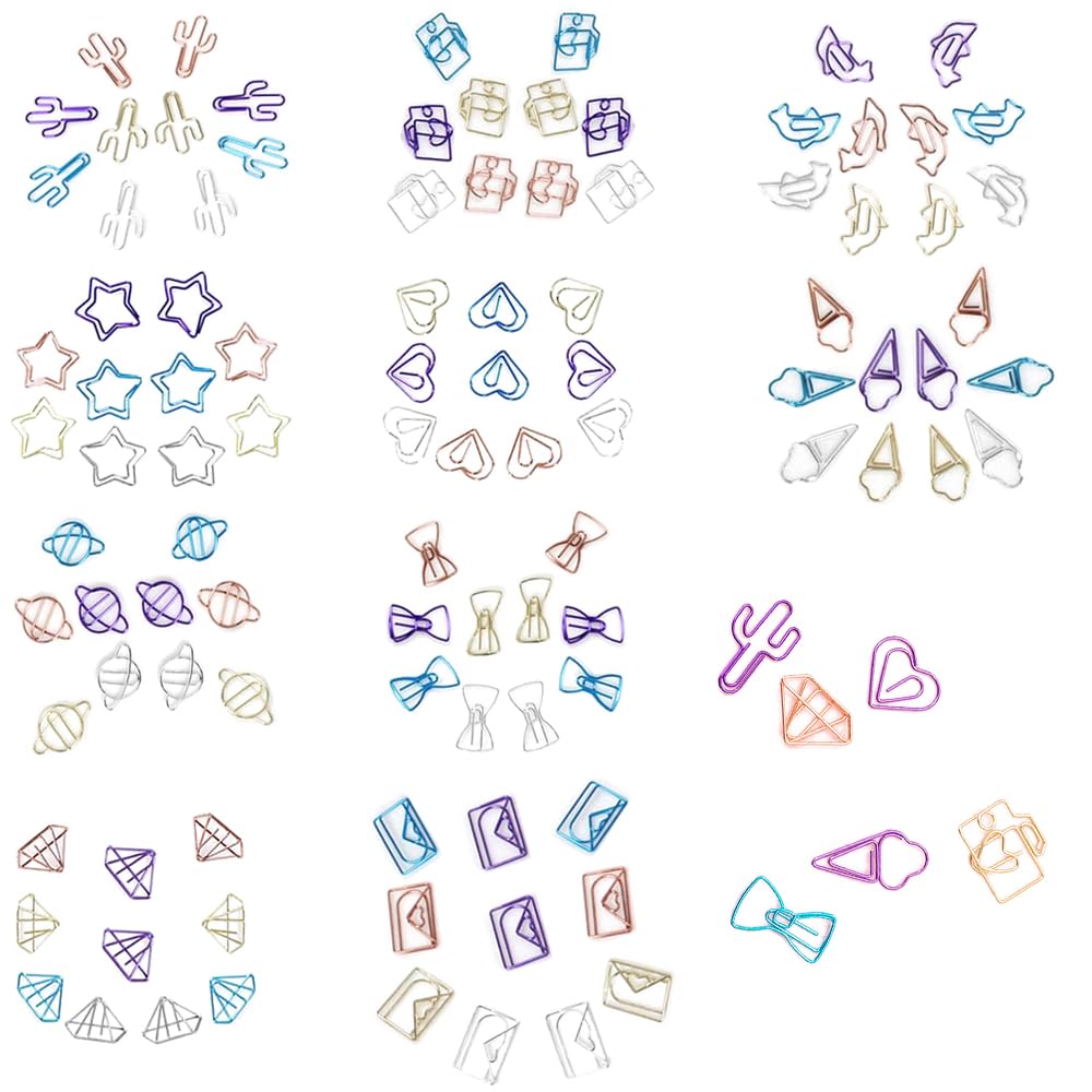 BOSOIRSOU 100pcs Cute Paper Clips, Alloy, Gold/White/Blue/Purple/Rose Gold, Modern Style, Organizer Office Supplies