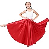 Girls Satin Ankle Length Swing Dance Full Circle Dance Skirt for Belly Dance folklorico Dance and Praise Dance Skirts