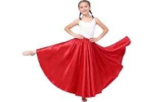 YQPCLA Girls Satin Ankle Length Swing Dance Full Circle Dance Skirt for Belly Dance Folk Dance and Praise Dance Dresses