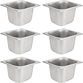 JAPCHET 6 Pack Stainless Steel Steam Pan 1/6 Size, Anti-Jam Steam Table Pan, Hotel Pans 1/6 Restaurant Buffet Trays, Prep Table Containers Metal for Catering, 4 Inch Deep