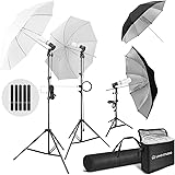 LimoStudio 700W Output Photography Umbrella Continuous Lighting Kit 5500K Neutral Day Light, 6300 Lumen CFL Bulbs with White 