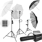 LimoStudio 700W Output Photography Umbrella Continuous Lighting Kit 5500K Neutral Day Light, 6300 Lumen CFL Bulbs with White 