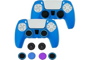 CTHTBZ 2PCS for PS5 Controller Silicone Skin Cover Case Skin, Anti-Slip Protective for PS5 Wireless Controller (Blue), 6 Thumb Grips Included