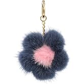 surell - Genuine Mink Fur Pom Flower Keychain - Bag Beach Daisy Purse Charm - Floral Pocketbook Accessory