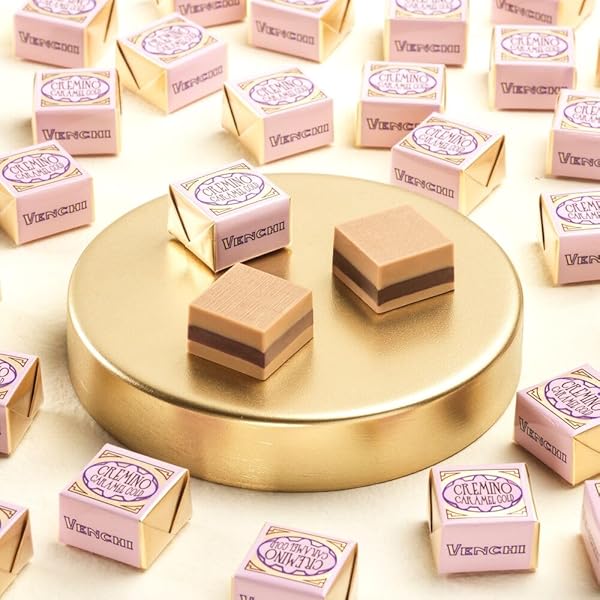 VENCHI CREMINO GOLD CARAMEL CHOCOLATE 25-PIECE ELEGANT GIFT BOX – BOLD DARK & CREAMY MILK CHOCOLATE INFUSED WITH ALMOND PASTE, COCOA & RICH GOLD CARAMEL – PIEDMONTESE TRADITION – VEGAN & GLUTEN FREE