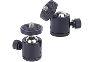 MECHRIG 2PCS Mini Ball Head, 360° Rotating Ball Heads Mount with 1/4" Screw - Universal Tripod Mount Swivel Adapter, Camera Mount Adapter for DSLR Cameras, Tripods, Monopods and Live Streaming Gear (Black)