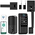 WiFi Front Door Lock Set - Miuedo Keyless Entry Smart Locks Handle Set, Fingerprint Smart Alexa Lock - Smart Deadbolt Lock with Handle Latch - WiFi Access Bluetooth APP-Black