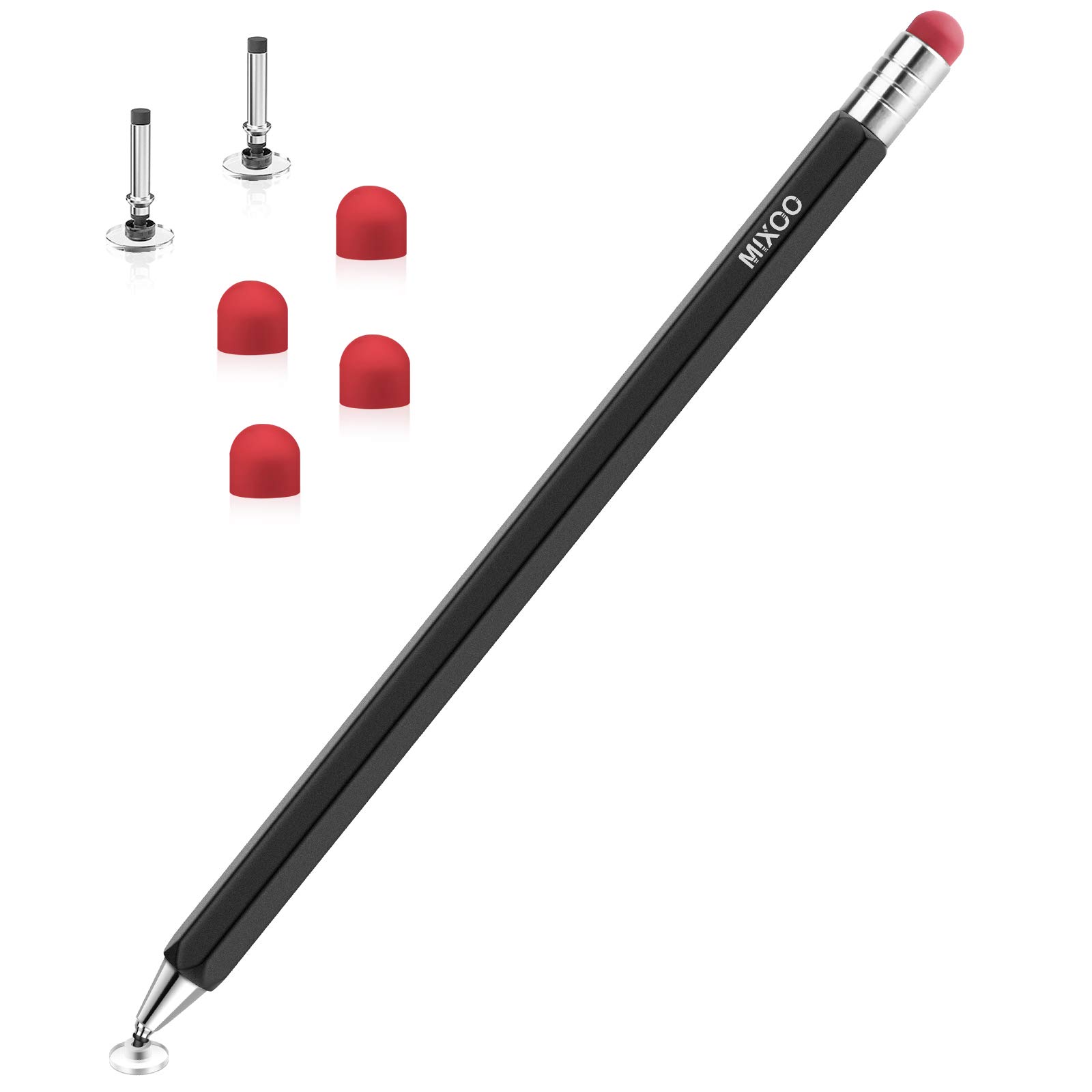 Mixoo Stylus for Touch Screens, 2 in 1 Rotatable Universal Tablet Touch Pen with 2 Disc/4 Rubber Replacement Tips for iPad/iPhone/Pro/Mini/Air/Tablets/Microsoft and All TouchScreen Devices, Black — image 1