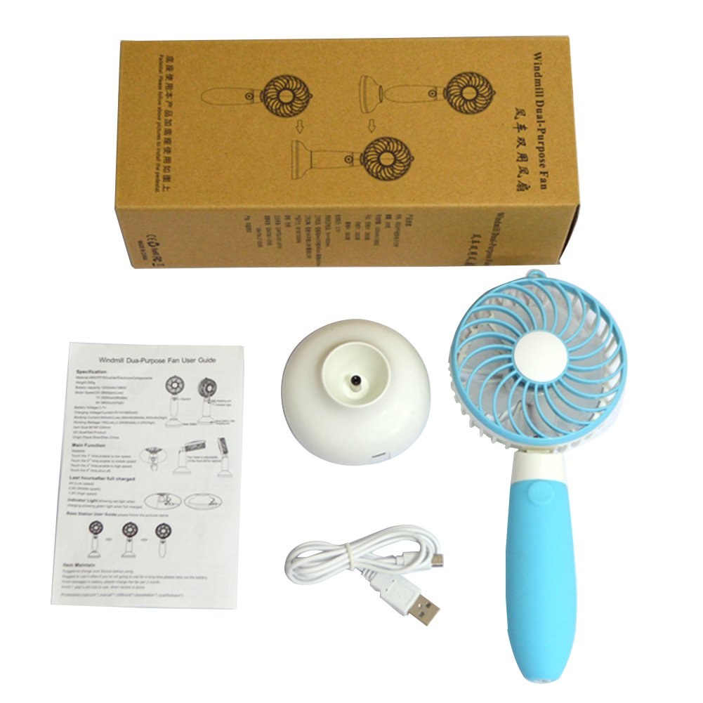 Haraqi Handheld Fan Mini USB Fan Electric Personal Portable Handfan with Rechargeable Battery Adjustable 3 Speeds Outdoor Fan for Home Travel … (Blue)