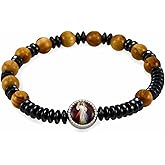 Rosary Bracelet Olive Wood and Hematite Beads Divine Mercy Medallion for Men and Women
