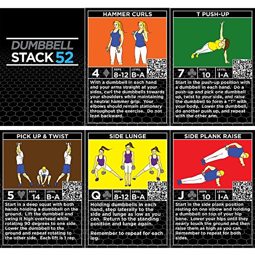 Stack 52 Dumbbell Exercise Cards by Strength Dumbbell Workout Playing Card Game. Video Instructions Included. Perfect for Training with Adjustable Dumbbell Free Weight Sets and Home Gym Fitness. - Thumbnail 5