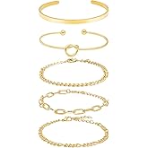Gold Bracelets for women 14K Gold Bangle Bracelet Stack - Adjustable Waterproof Trendy Bracelets Stacks Bangles Non Tarnish Link Chain for Women Gifts