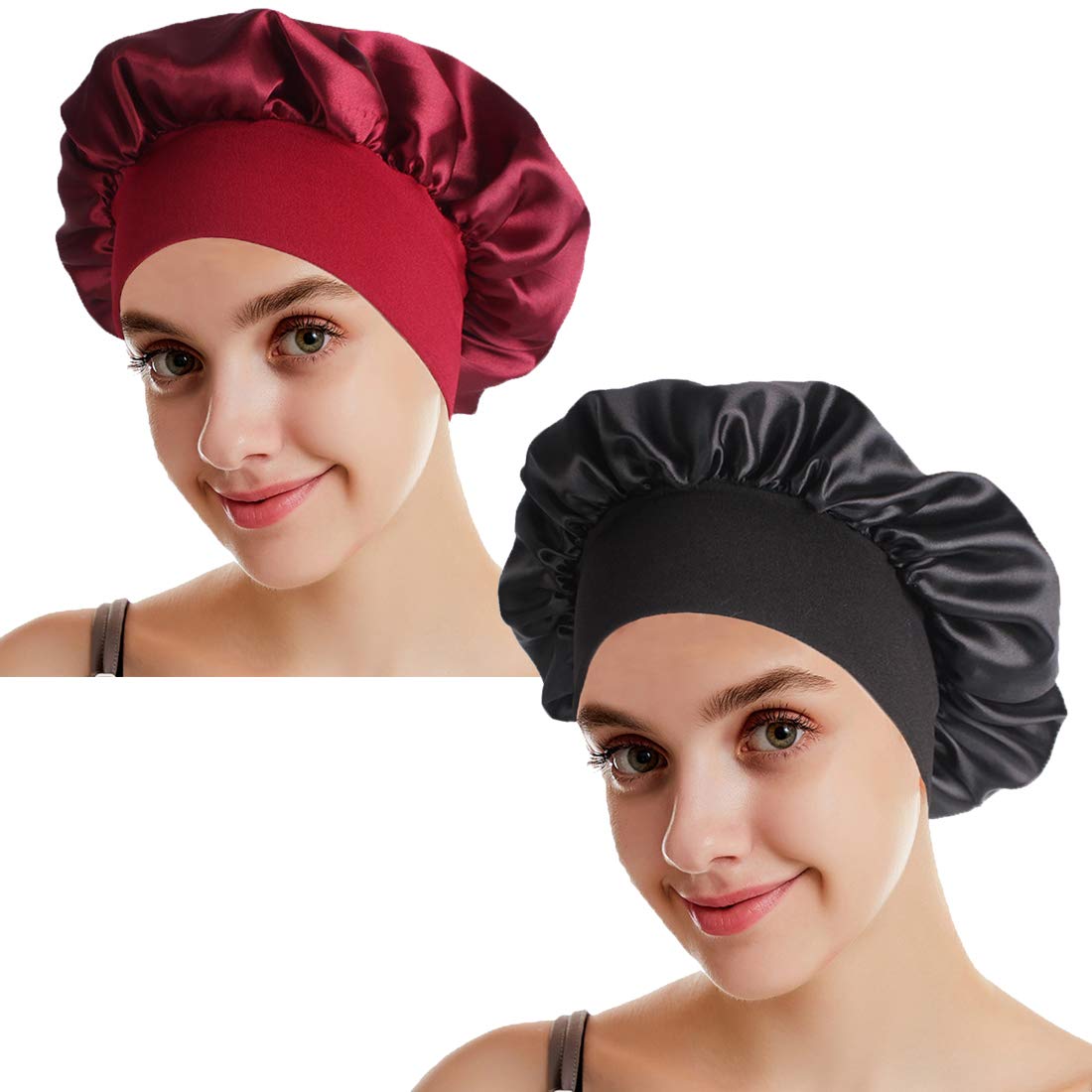 Simoda Satin Floral Night Cap for Curly Hair Elastic Band Hair Care Sleeping Bonnet (#8)