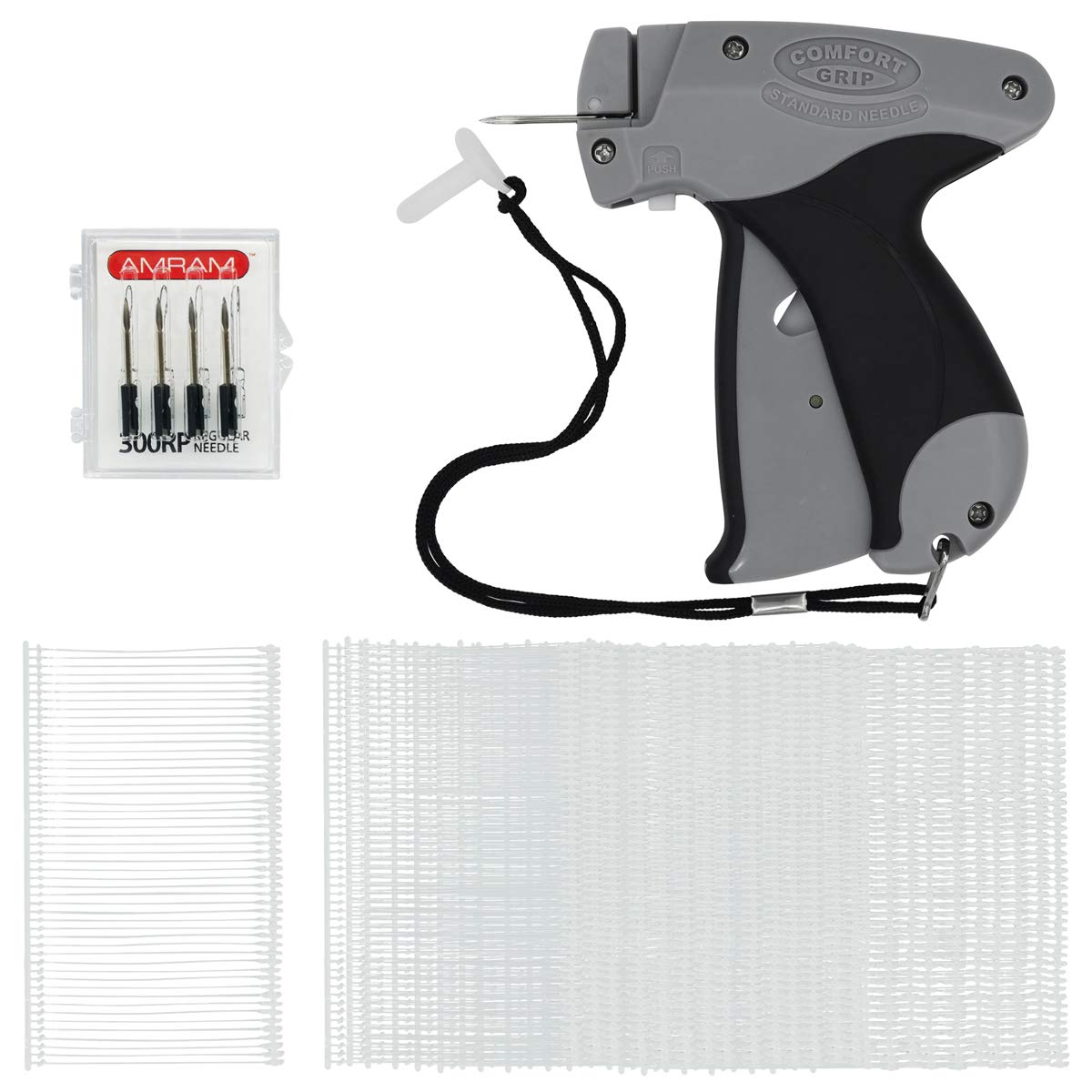 Amram Comfort Grip Tagging Gun Kit. 1250 2 Inch Attachments and 5 Needles For Standard Clothing Tagging Applications. Easy To Load, Easy To Use.
