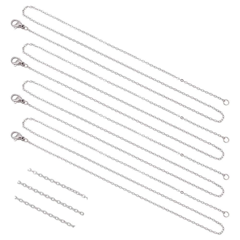 UNICRAFTALE 20pcs 45cm Long 304 Stainless Steel Necklace Chains Metal Chains with Lobster Claw Clasp Cable Chain Bulk Necklaces for Men and Women Jewelry Making