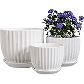 Ton Sin White Plant Pots Set of 3,Indoor Ceramic Flower Pot with Saucers,6.7"&5.5"&3.9" Inch Small to Medium Sized Planters for Plants,Round Modern Garden Pots