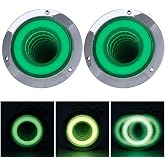 Ctopkatuo 2PCS 4 Inch Round LED Tail Lights, 3D Infinity Tunnel Effect Truck Stop Turn Tail Brake Light with Strobe, 4000LM 12-24V Waterproof Flange Mount for Trailer RV (Green)