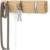 Umbra Flip Wall-Mounted Coat Rack with 3 Hooks – Modern, Space-Saving Storage for Hats, Jackets, Bags, Entryway, Mudroom, Closet, Bathroom, Bedroom – Natural/Nickel