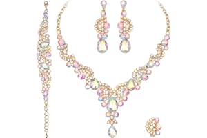 CSY Elegant Crystal Necklace Earrings Bracelet Ring Bridal Wedding Party Costume Jewelry Sets for Brides Women