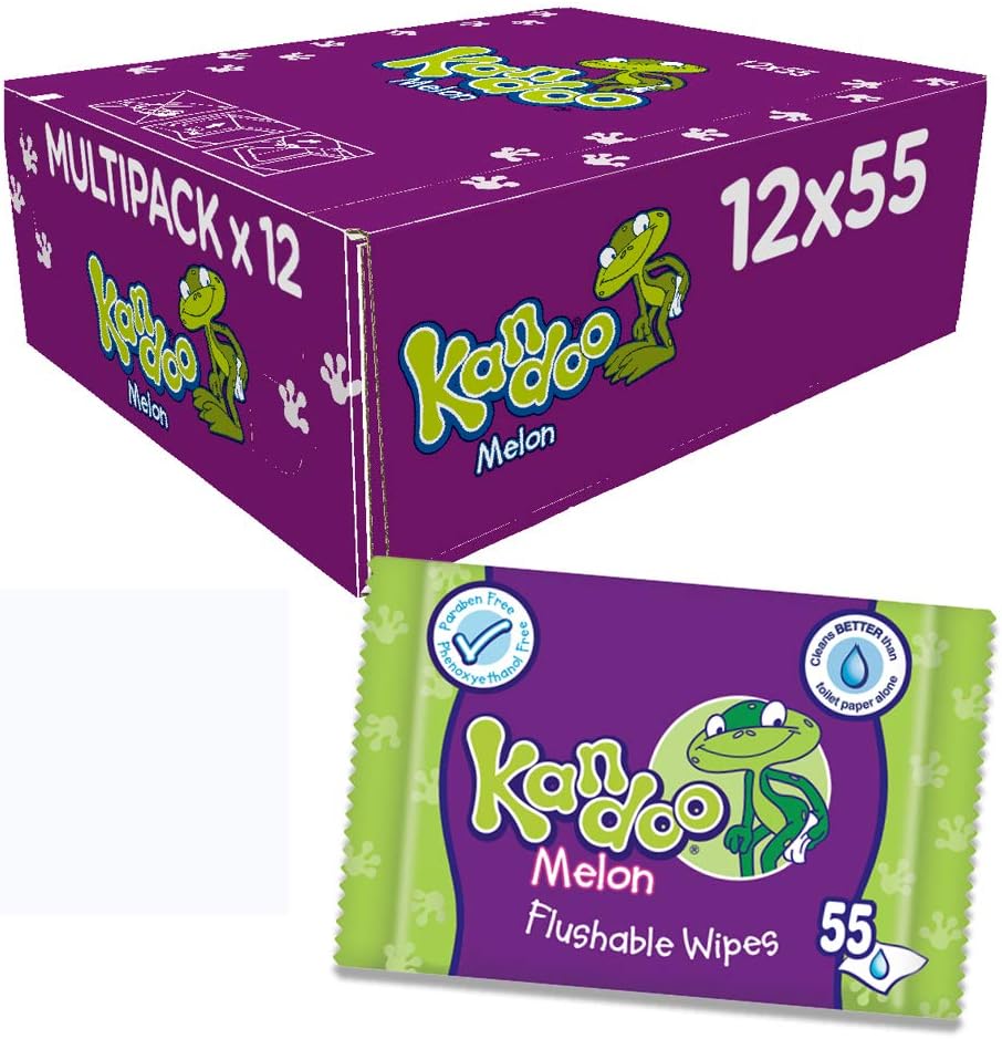 Kandoo Melon Flushable Toilet Wipes - Pack of 12, Total 660 wipes, 55 count (Pack of 12)