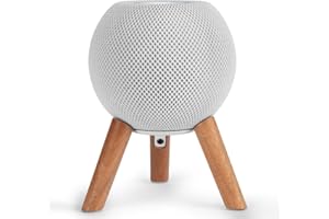 GGMM Real Wood Stand for HomePod Mini, Mid-Century Modern Style Wooden Dock with Sleek Metal Frame, Made of Cherry Wood