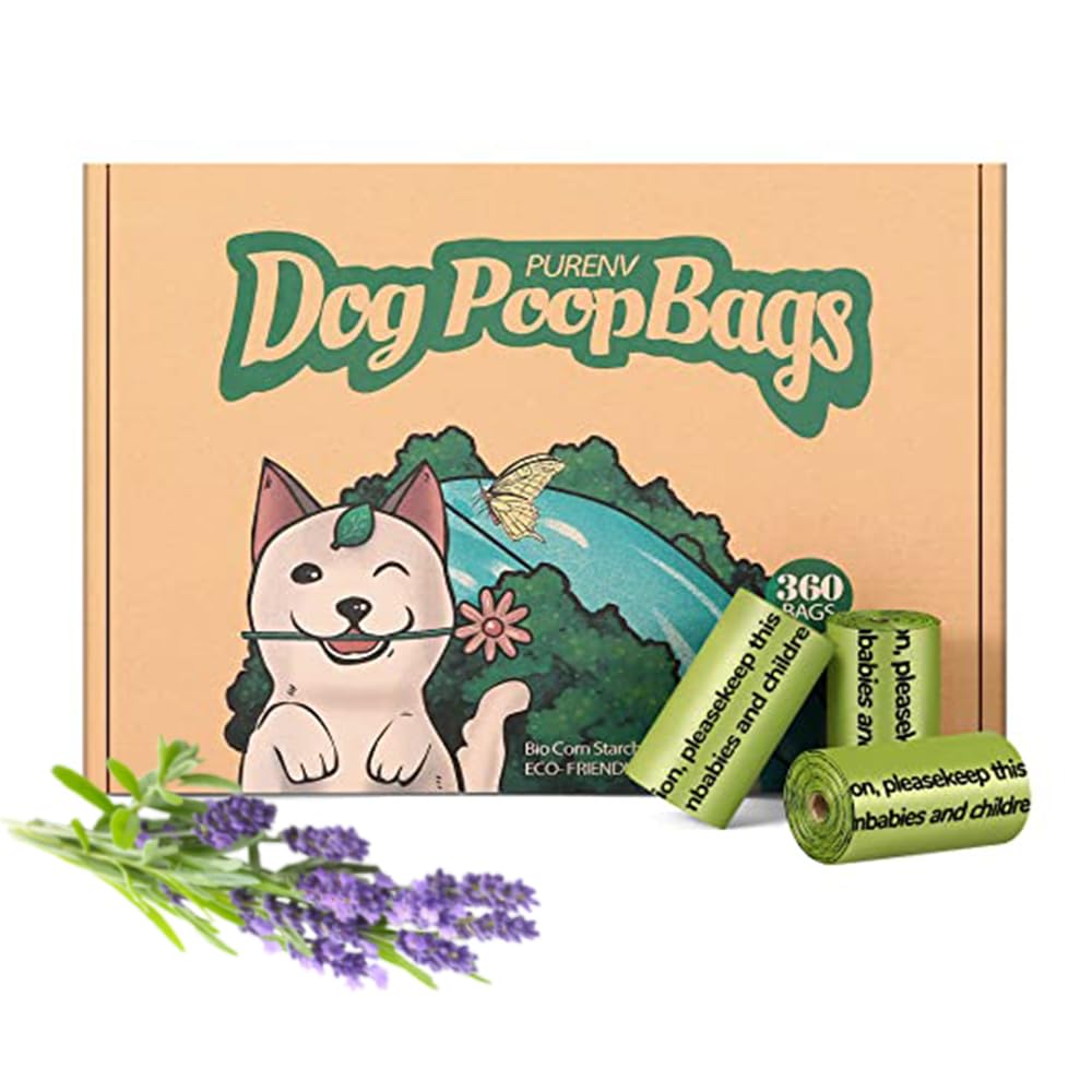 PURENV Biodegradable Dog Poop Bags, Extra Thick and Strong Leak-proof, Earth Friendly 9x13 Inches Dog Waste Bags (360 Bags)