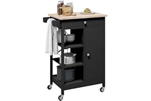 HOMCOM Rolling Kitchen Cart with Storage, Wood Top Coffee Cart on Wheels, Small Kitchen Island with Cabinet, Drawer, 3 Open S