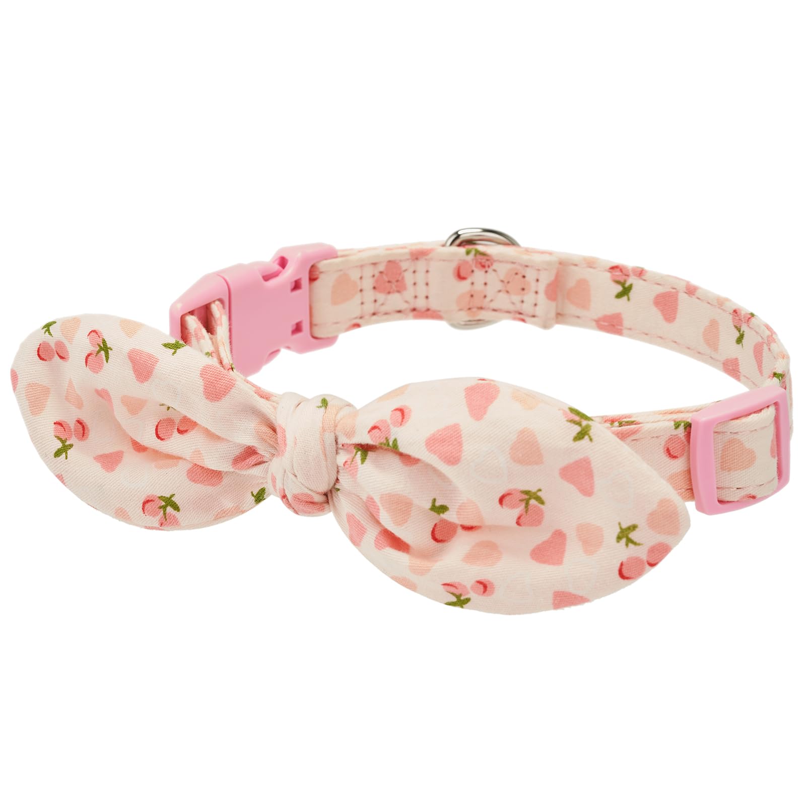 YUDOTE Cotton Dog Collar Soft Lightweight with Hand-tied Knot Bow Non-irritating for Medium Dogs Sensitive Neck 34-51cm,Pink Peaches