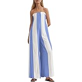 MISSACTIVER Summer Wide Leg Jumpsuits for Women Striped Strapless Long Rompers 2025 Sleeveless One Piece Outfits with Pocket