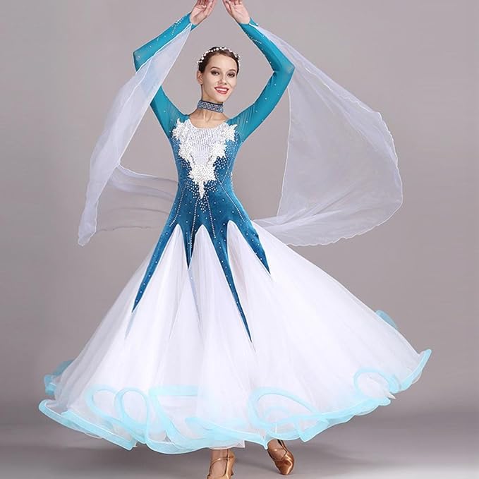 Hecho a Mano Bordada Vals Vestidos de Baile de Salón para Mujeres Disfraz de Rendimiento Mangas Hecho a Mano Bordada Vals Vestidos de Baile de Salón para Mujeres Disfraz de Rendimiento Mangas