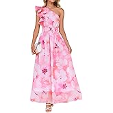ZESICA Women's 2026 Boho Floral Sleeveless Maxi Dress Ruffle One Shoulder Elatsic High Waist Beach Party Long Dresses