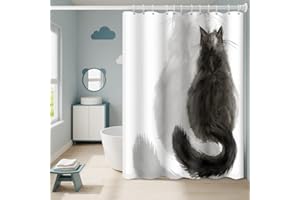 Umpoo Black Cat Shower Curtain for Kids Bathroom Funny Cat Back Shadow Kitten Animal Decor Bathtub Waterproof Fabric Polyester Shower Curtain Sets with Hooks, 72x72 Inch