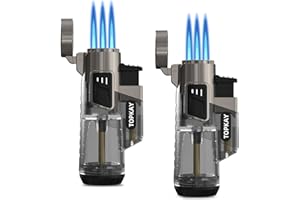 TOPKAY Cigar Lighter Triple Jet Flame Butane Torch Lighters Windproof Butane Refillable Gas Torch Lighters with a Gift Box, 2 Pack (Without Gas)