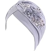 Qianmome Womens Sequin Flower Turban Elegant Muslim Beanie Head wrap Chemo Cap