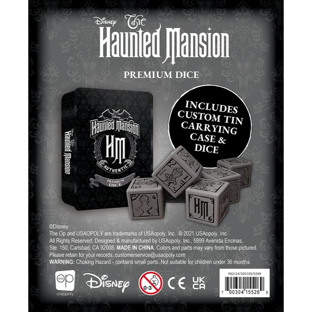 Disney The Haunted Mansion Premium Dice Set | Collectible d6 Dice | Custom Dice with Collectible Tin Case | Officially Licensed Disney 6-Sided Dice