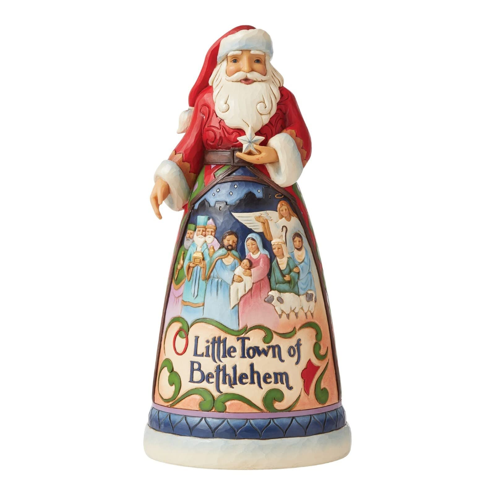Enesco Jim Shore Heartwood Creek Little Town of Bethlehem Santa Figurine 6008873, Multicolored, 9.8 in H x 4.68 in W x 4.68 in L