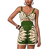 SweatyRocks Women's Cut Out Twist V Neck Romper Sleeveless High Waisted Boho Shorts Jumpsuit