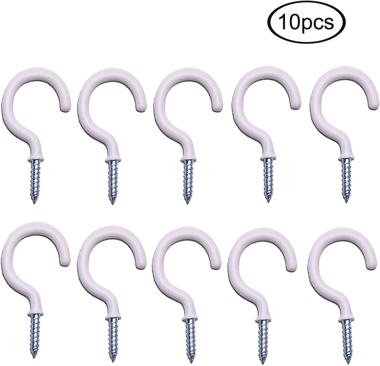 Guard 2.86inch Ceiling Hooks/Cup Hooks/Mug Hooks, Strong and Durable Vinyl Coated Screw-in Hooks, for Hanging Mugs,planters,Wind Chimes and Patio Lights, Fits Interior and Exterior use, 10pcs (White)