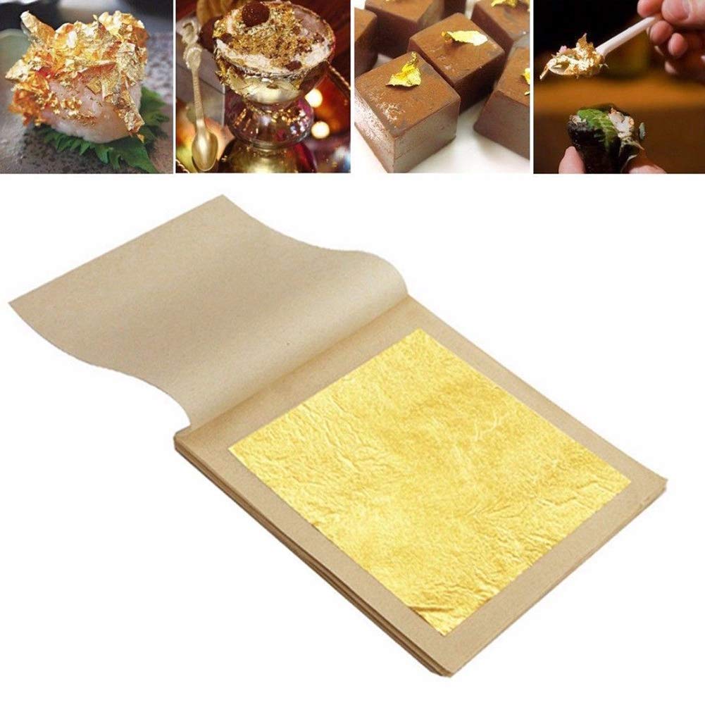 LTKJ 24K Edible Gold-Leaf Sheets 20 Sheets 4.33 x 4.33 cm Pure Gold-Foil Leaf for Food Decoration,Facial Spa Gilding Crafting 1.7